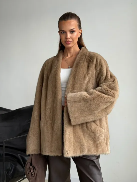 Норковый полушубок V-образный воротник - фото 10