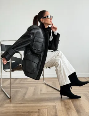 Черная куртка - дубленка из испанского мериноса - фото 9