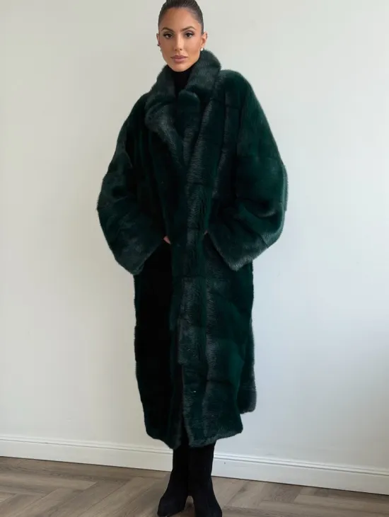 Зеленая норковая шуба - английский воротник - фото 5