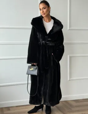 Чёрная норковая шуба модель «кимоно» с капюшоном кобра - фото 6