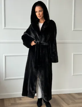 Чёрная норковая шуба модель «кимоно» с капюшоном кобра - фото 8