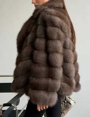 Шуба из куницы с английским воротником - фото 1