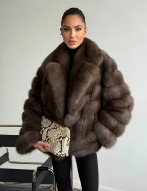 Шуба из куницы с английским воротником - фото 7