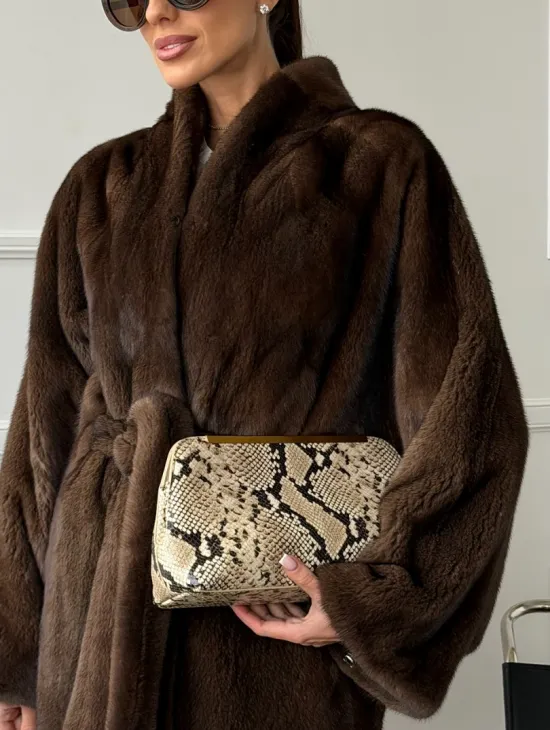 Норковый полушубок с меховым поясом - Летучая мышь - фото 2