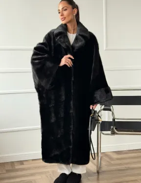 Черное меховое норковое пальто в стиле 