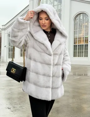 Белая норковая шуба с капюшоном - автоледи - фото 14
