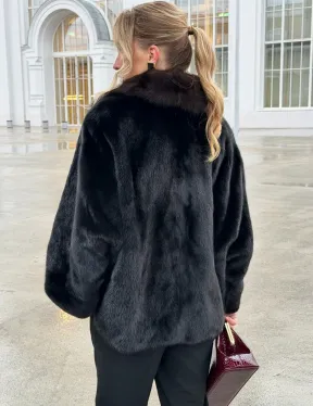 Черный норковый жакет с воротником куницы - фото 6