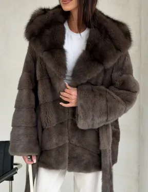 Меховой норковый полушубок с капюшоном куница - фото 3