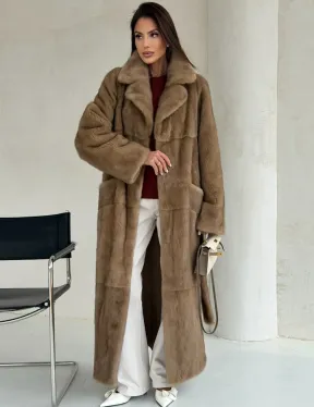 Прямая норковая шуба с меховым поясом - фото 0