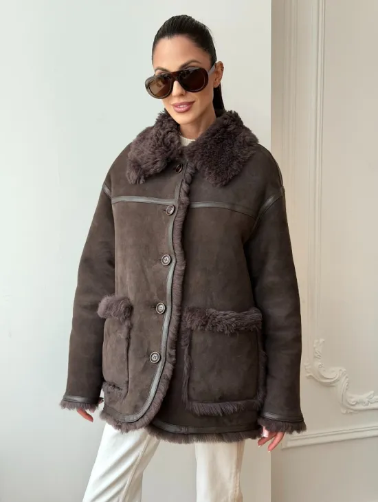 Двухсторонняя дубленка - мех тиградо - фото 0