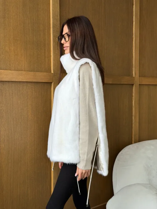 Белая норковая манишка - фото 10