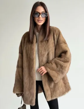 Шуба из аукционного меха норки - пастель - фото 0