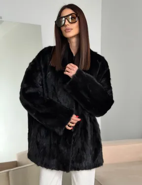 Шуба норковая из кусочков в стиле оверсайз - фото 9