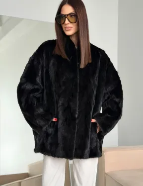 Шуба норковая из кусочков в стиле оверсайз - фото 2