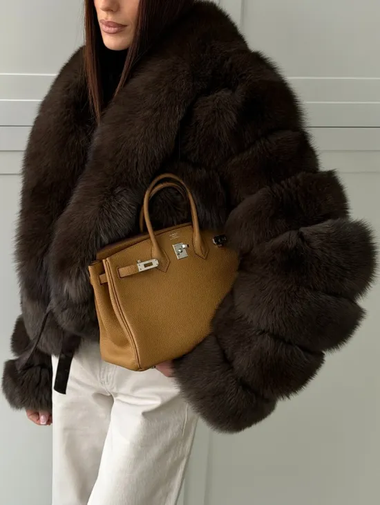 Полушубок-кроп из песца с шалевым воротником - фото 2