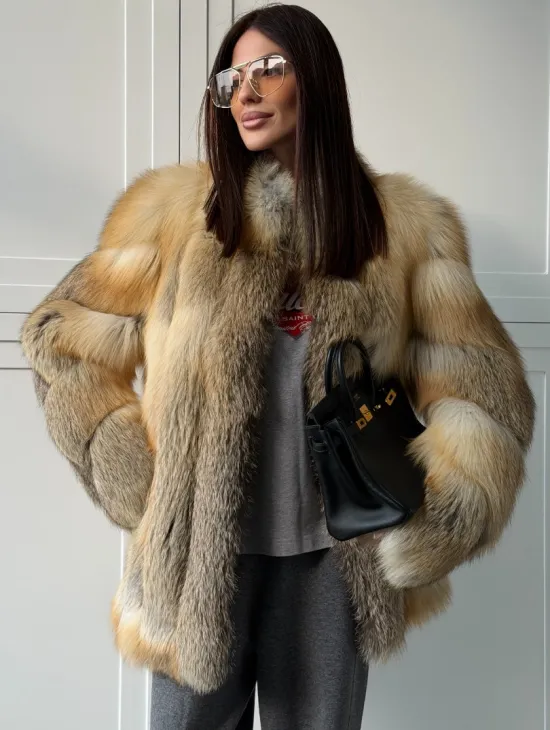 Полушубок из лисы - рукава косички - фото 5