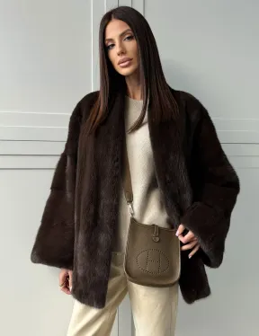 Меховой жакет из норки V- образный воротник - фото 8