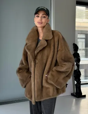 Женский норковый полушубок - английский воротник - фото 15