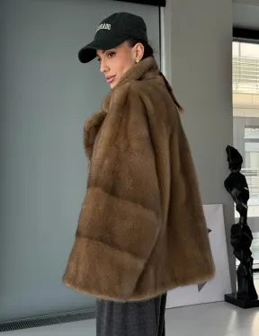 Женский норковый полушубок - английский воротник - фото 8