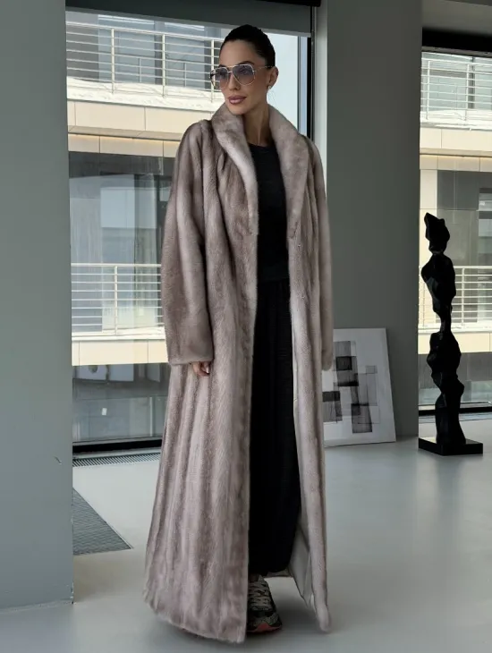 Натуральная шуба из меха норки - воротник шаль - фото 9