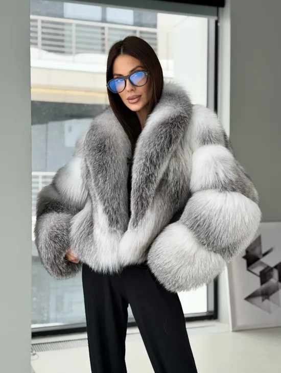 Шуба из меха арктической лисы - белая - фото 9