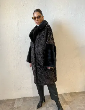 Шуба из каракульчи с отделкой из меха норки - фото 6