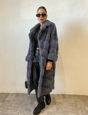 Шуба серого цвета из меха норки ПРЕМИУМ качества - фото 8