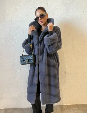 Шуба серого цвета из меха норки ПРЕМИУМ качества - фото 5