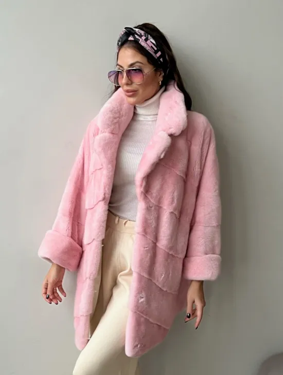 Шуба из плюшевой норки Velvet - цвет розовый - фото 2
