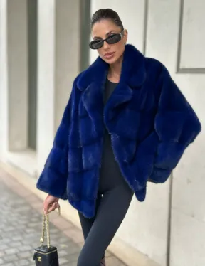 Норковая велюровая шуба  - автоледи в синем цвете - фото 0