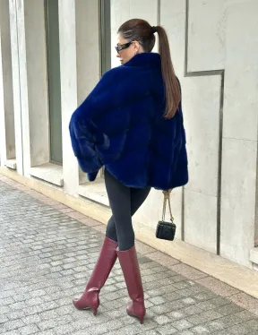 Норковая велюровая шуба  - автоледи в синем цвете - фото 6