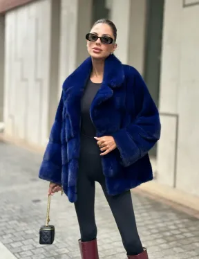 Норковая велюровая шуба  - автоледи в синем цвете - фото 4