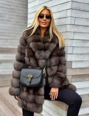 Полушубок-жакет из соболя воротник шаль седина 1/2 - фото 0