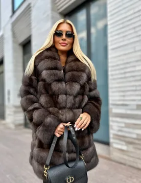 Полушубок-жакет из соболя воротник шаль седина 1/2 - фото 1