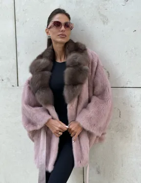 Пудра летучка из меха норки, воротник куница - фото 1