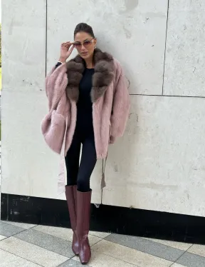 Пудра летучка из меха норки, воротник куница - фото 5