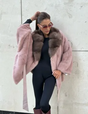 Пудра летучка из меха норки, воротник куница - фото 2