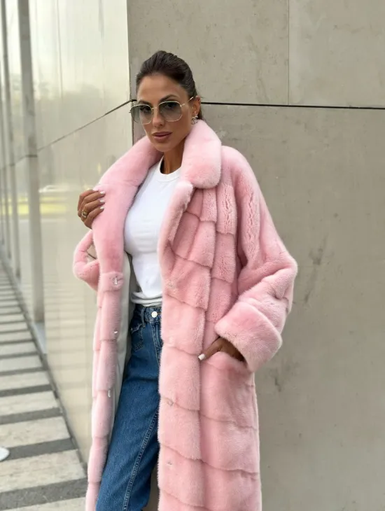 Шуба из плюшевой норки Velvet - цвет светло-розовый - фото 2