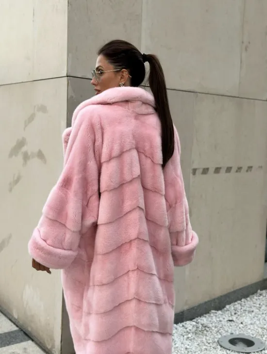 Шуба из плюшевой норки Velvet - цвет светло-розовый - фото 3