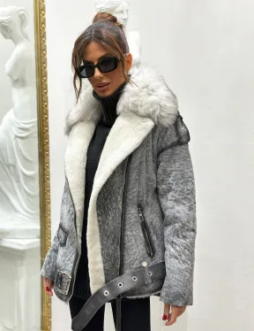 Дубленка из натуральной овчины - цвет серый - фото 1