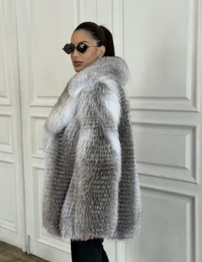 Шуба из меха арктической лисы - серая - фото 5