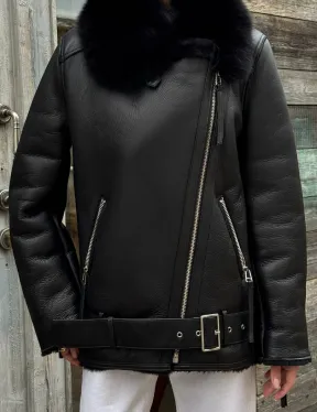 Дубленка из натуральной овчины с мехом песца - фото 2