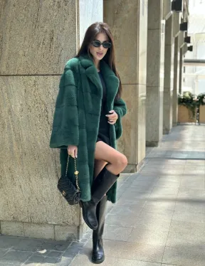 Зеленая шуба мех NAFA английский воротник - фото 6