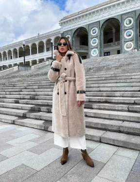 Шуба из натуральной овчины - цвет молочный - фото 3