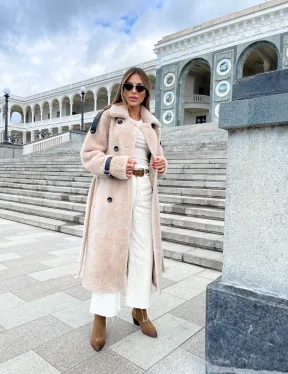 Шуба из натуральной овчины - цвет молочный - фото 2