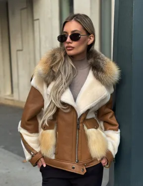 Стильная дубленка из мериноса - цвет кэмел - фото 6