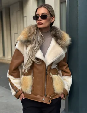 Стильная дубленка из мериноса - цвет кэмел - фото 0