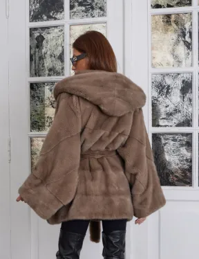 Палевая летучая мышь мех норка с капюшоном - NAFA MILK - фото 3