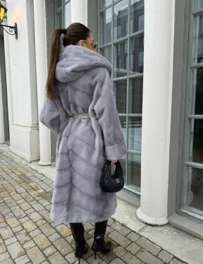 Норка кимоно паркет с капюшоном - цвет серый сапфир - фото 5