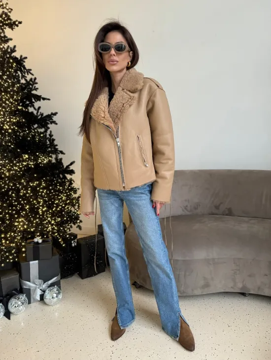 Дубленка - куртка со шнуровкой на спине - фото 6